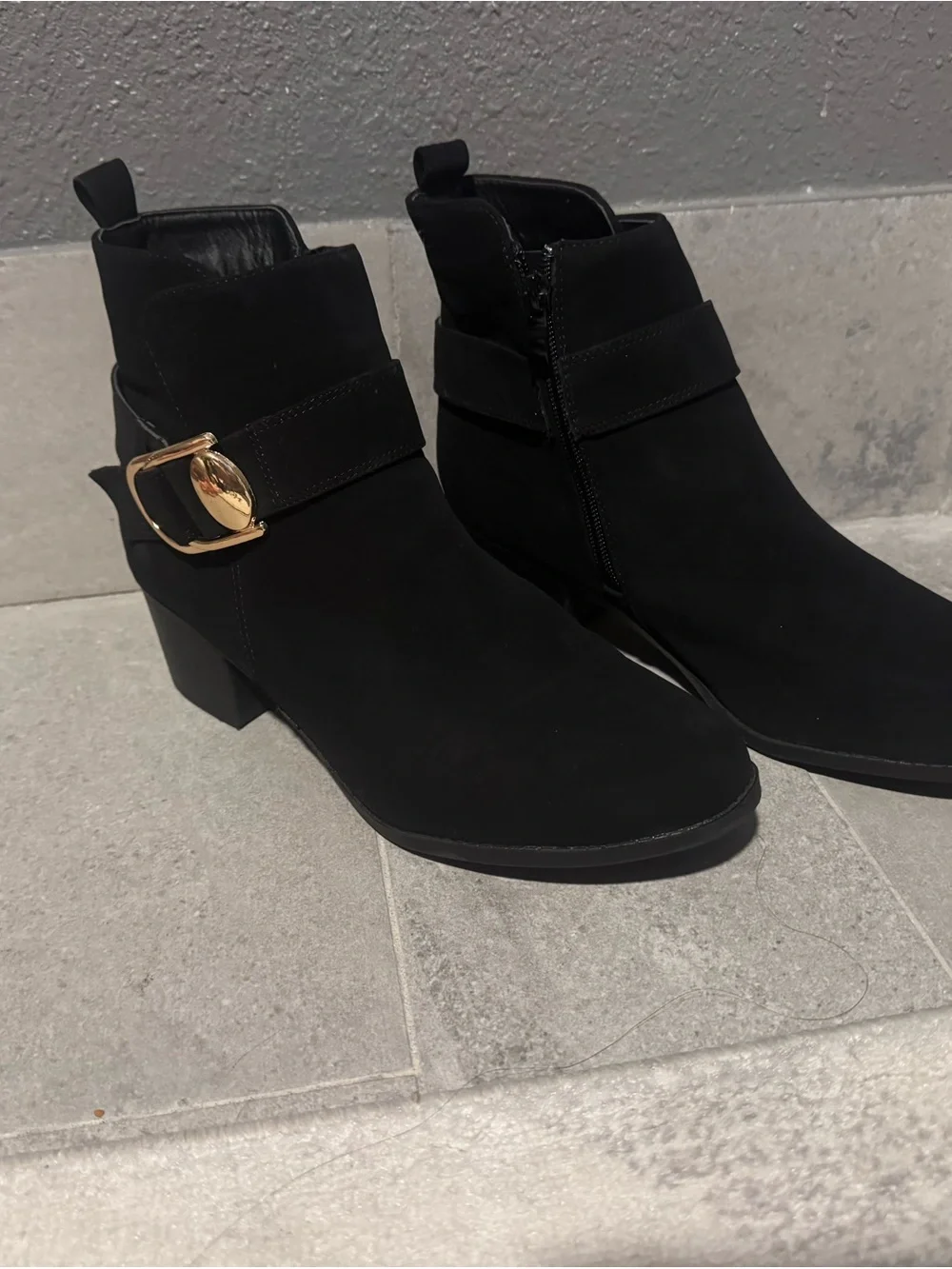 Black Ankle Boots with Gold Buckle - Women